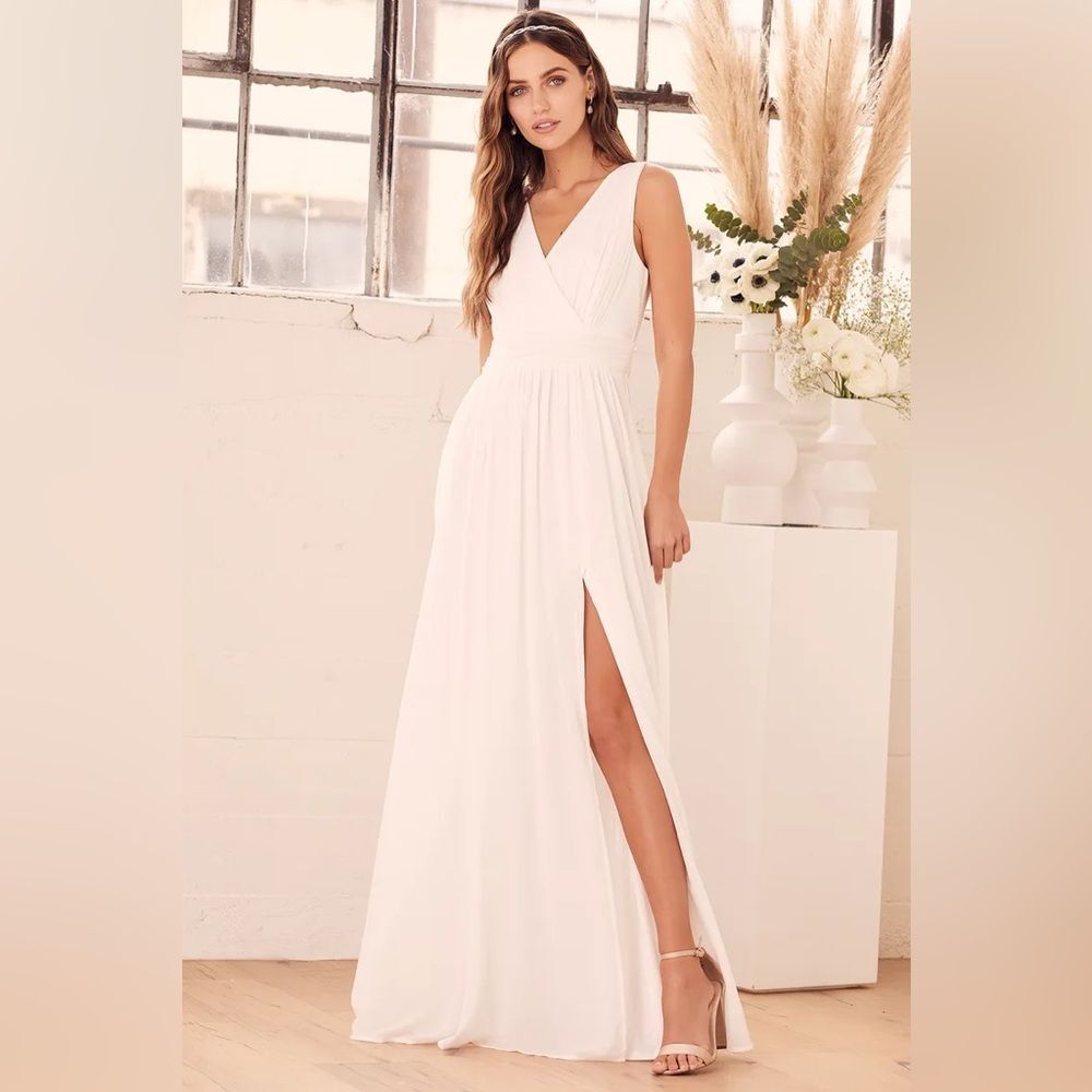 Lulus Thoughts of Hue White Surplice Maxi Dress